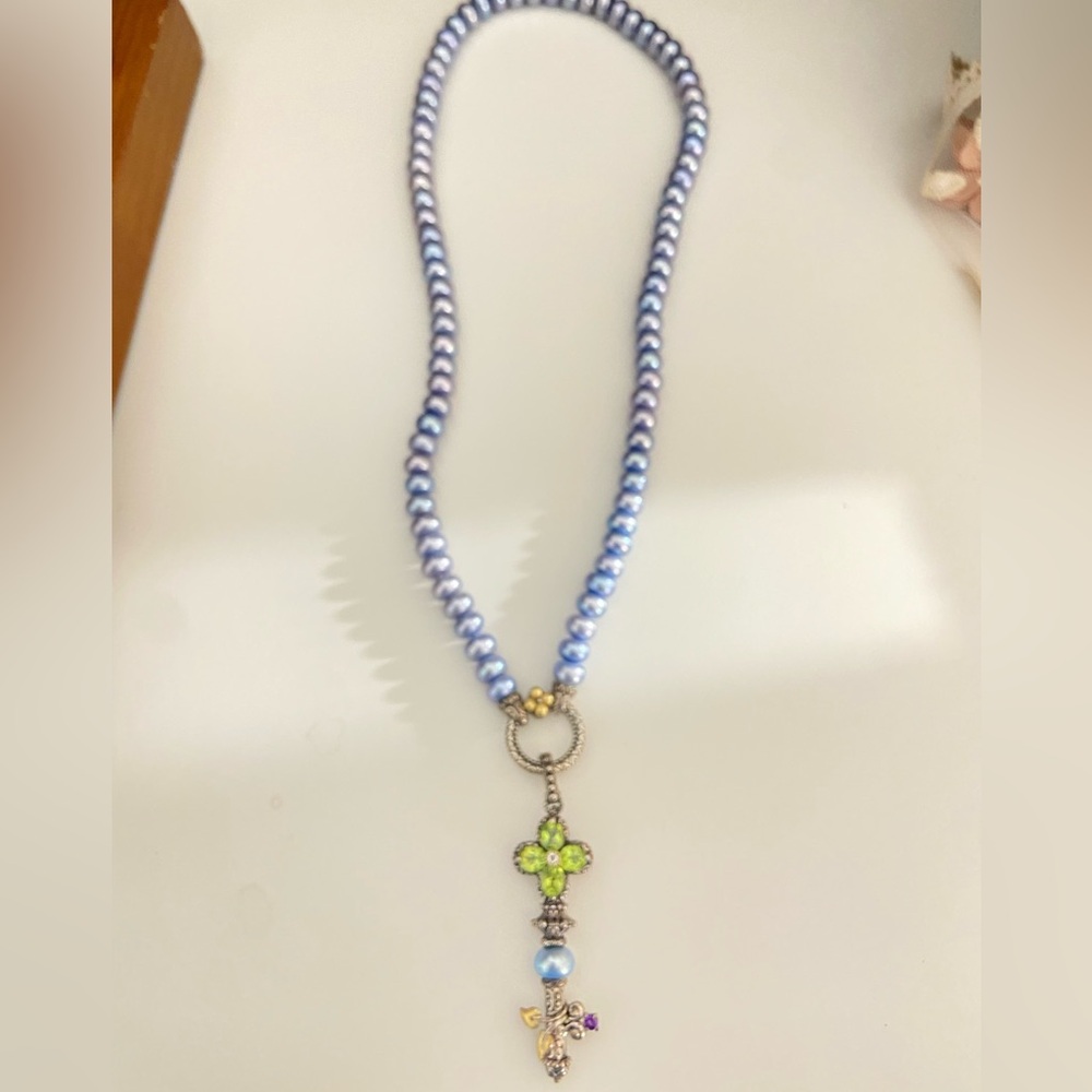 RARE Barbara Bixby Blue Pearl Necklace with Key Charm